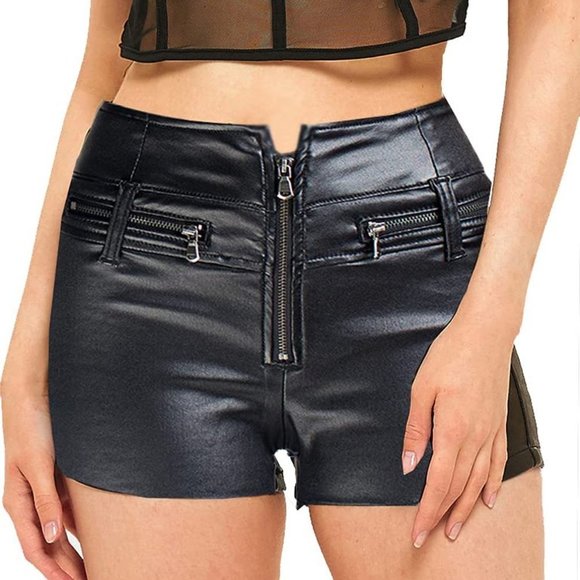 Pants - High Waisted Sexy Leather Shorts B